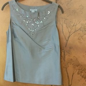 Mac & Jac Gray 100% Silk Embellished Top